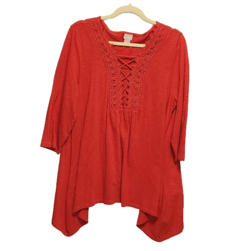 NWOT Chico's cotton/rayon orange lace V-neck shark bite tunic top sz 2R/L/12